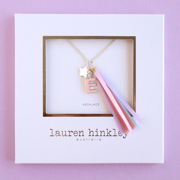 'E' PINK GLITTER INITAL Necklace