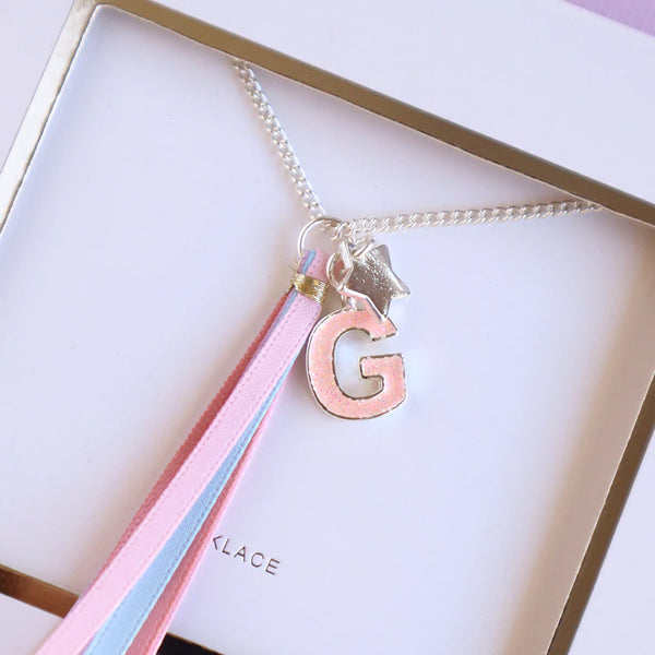 'G' PINK GLITTER INITAL Necklace