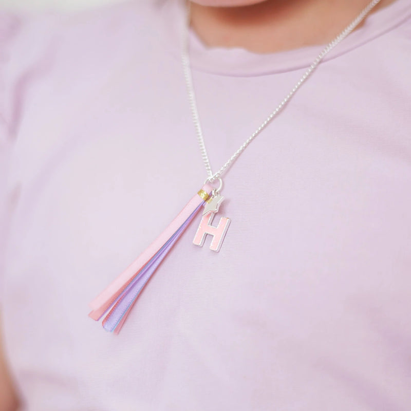 'H' PINK GLITTER INITAL Necklace