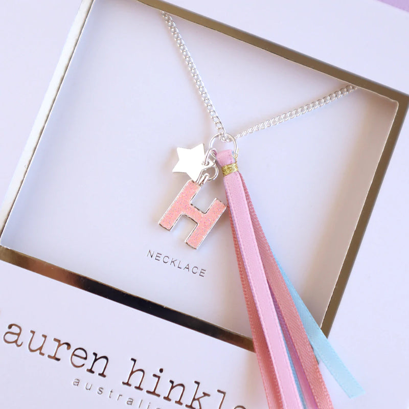 'H' PINK GLITTER INITAL Necklace