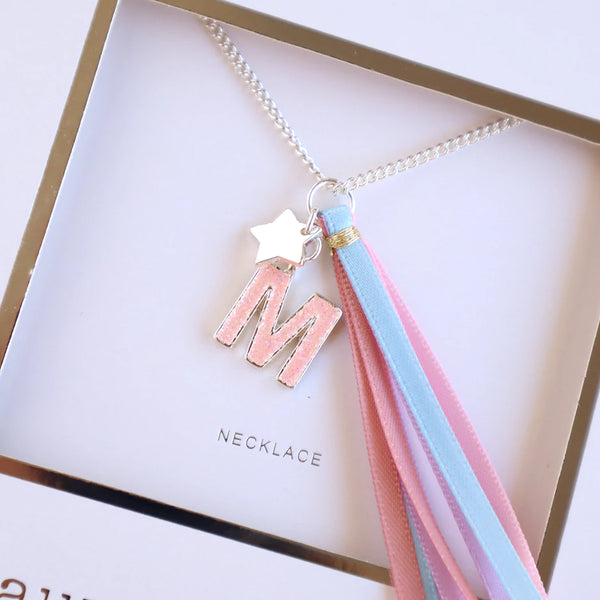 'M' PINK GLITTER INITAL Necklace
