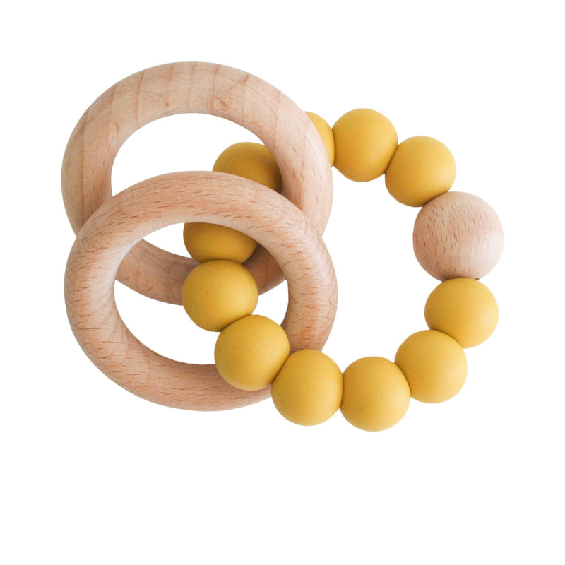 NATURAL BEECHWOOD AND SILICONE TEETHER - Butterscotch