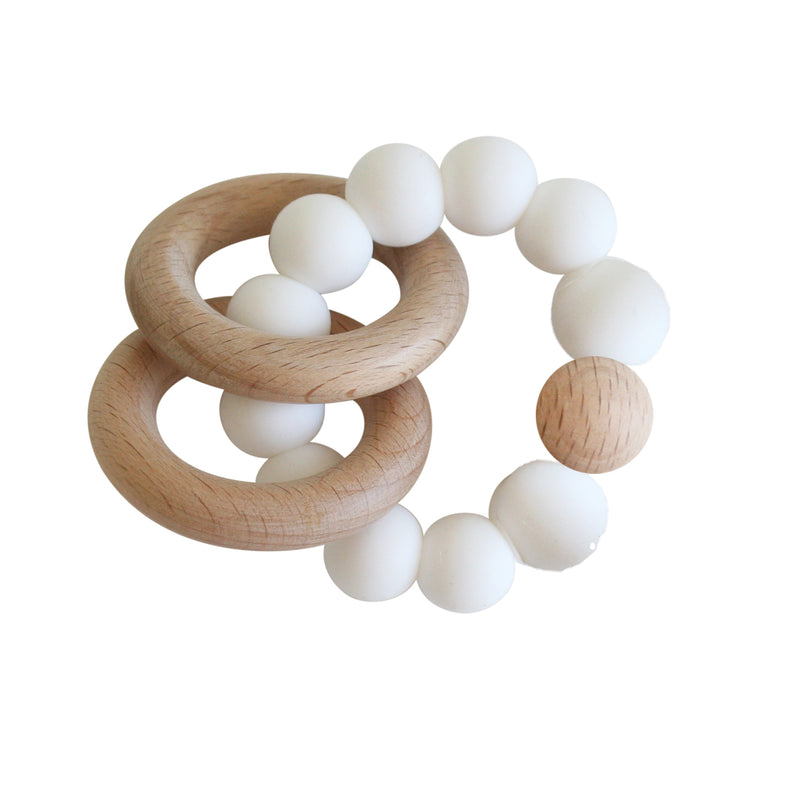 NATURAL BEECHWOOD AND SILICONE TEETHER - Milk