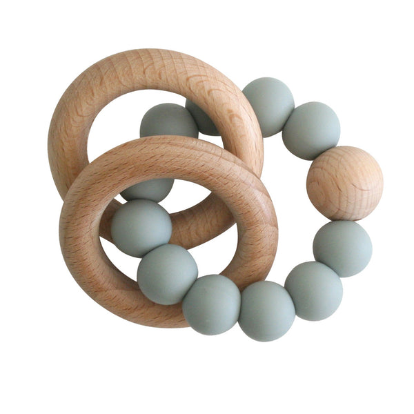 NATURAL BEECHWOOD AND SILICONE TEETHER - Sage