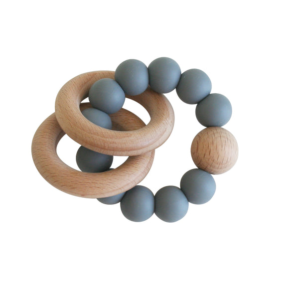 NATURAL BEECHWOOD AND SILICONE TEETHER - Storm Grey