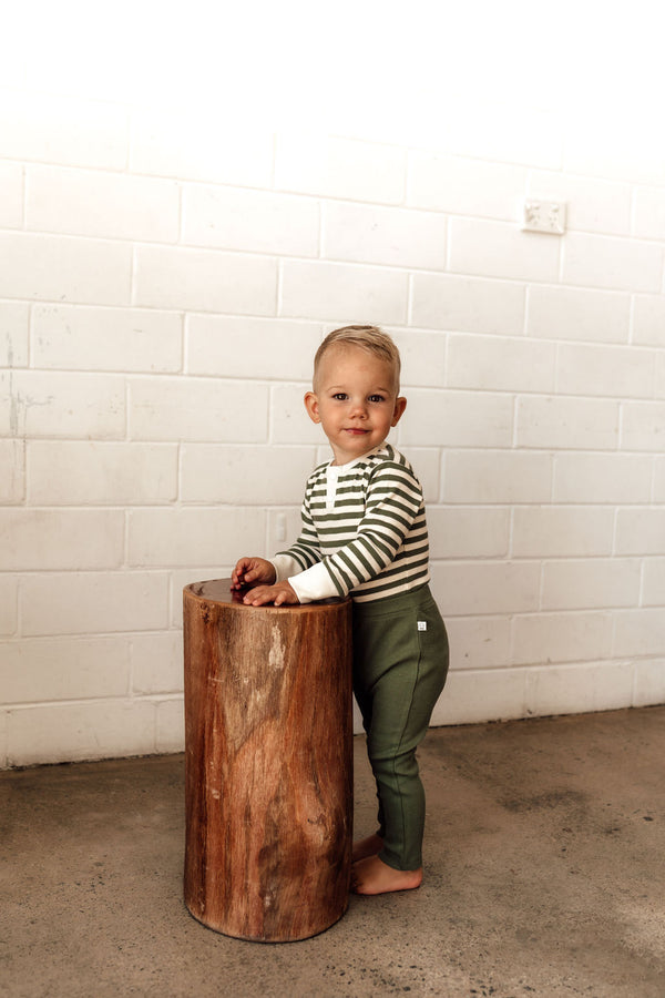 OLIVE STRIPE LONG SLEEVE BODYSUIT