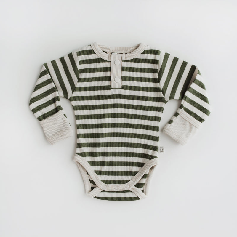 OLIVE STRIPE LONG SLEEVE BODYSUIT