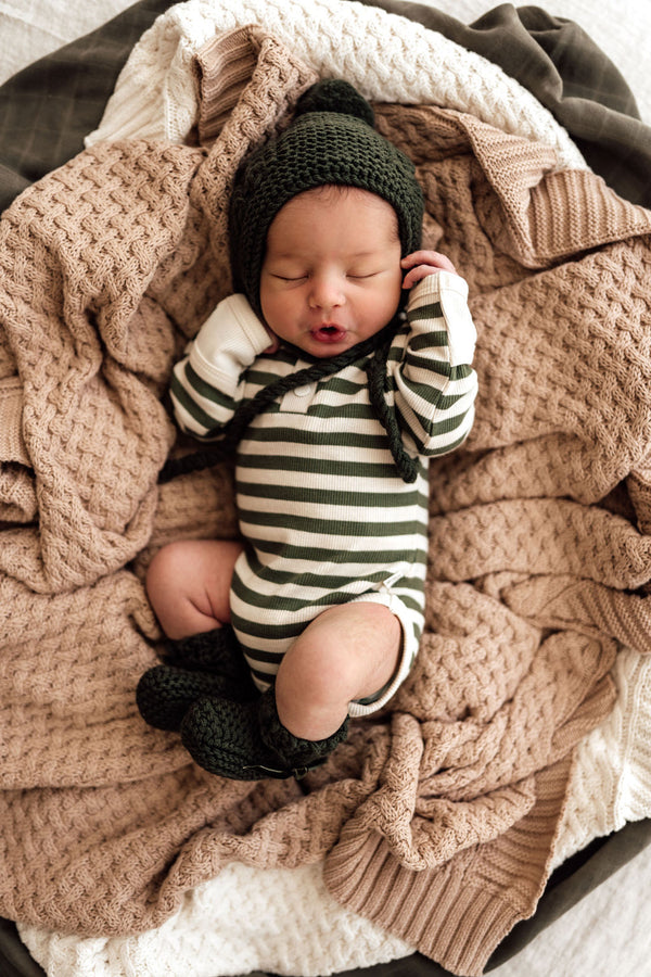 OLIVE STRIPE LONG SLEEVE BODYSUIT