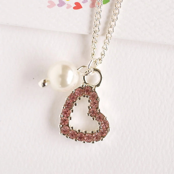 PINK DIAMANTE HEART WITH PEARL Necklace