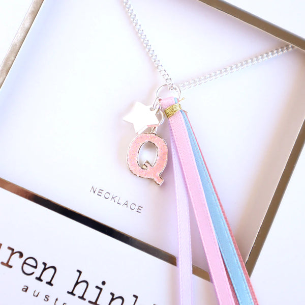 'Q' PINK GLITTER INITAL Necklace
