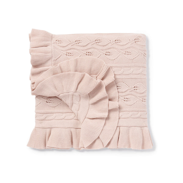 BLUSH RUFFLE CABLE KNIT BLANKET