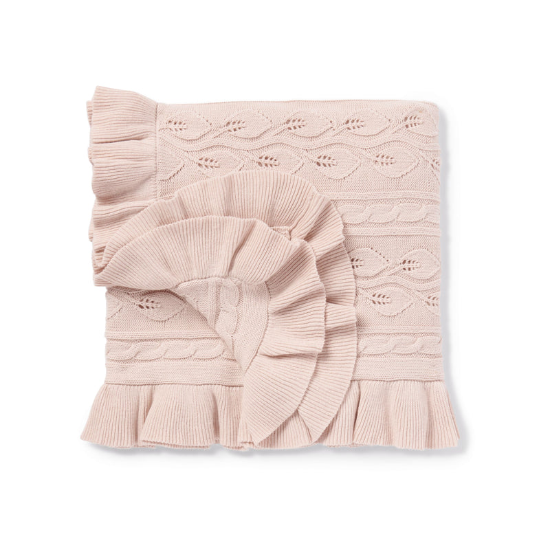 BLUSH RUFFLE CABLE KNIT BLANKET