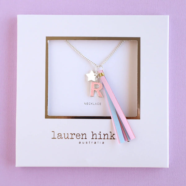 'R' PINK GLITTER INITAL Necklace
