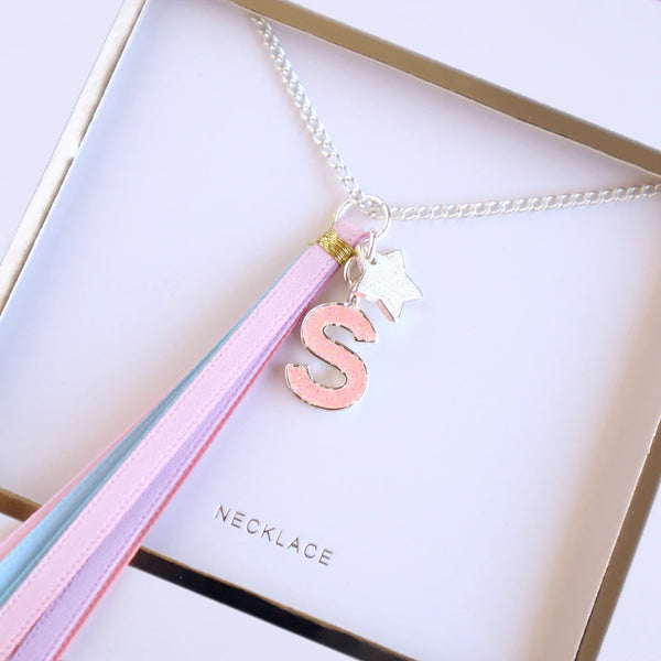'S' PINK GLITTER INITAL Necklace