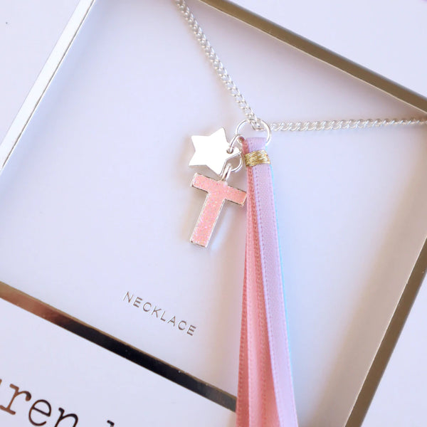 'T' PINK GLITTER INITAL Necklace
