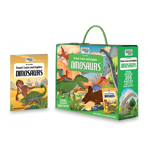 TRAVEL, LEARN AND EXPLORE PUZZLE AND BOOK SET- Dinosaurs 205 pcs