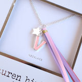 'V' PINK GLITTER INITAL Necklace