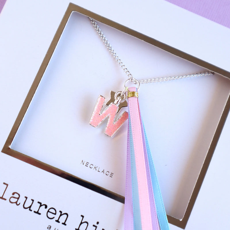 'W' PINK GLITTER INITAL Necklace