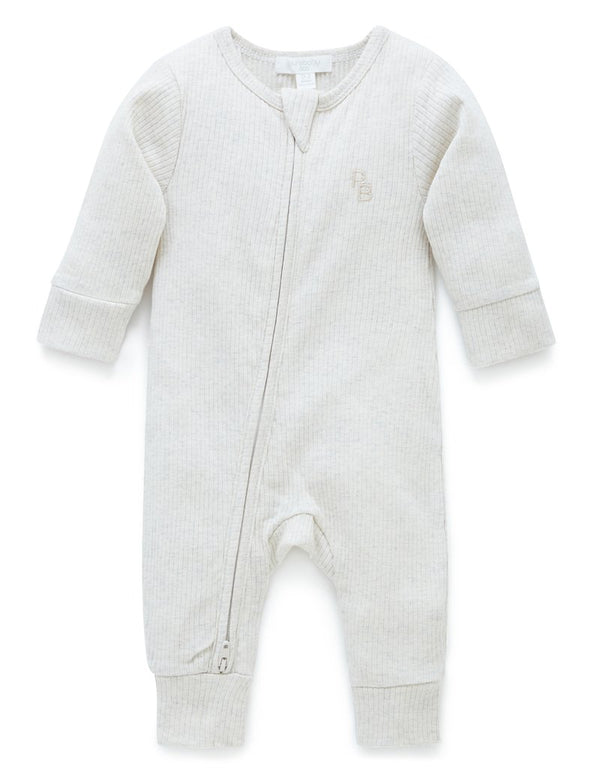 RIB ZIP GROWSUIT - Wheat