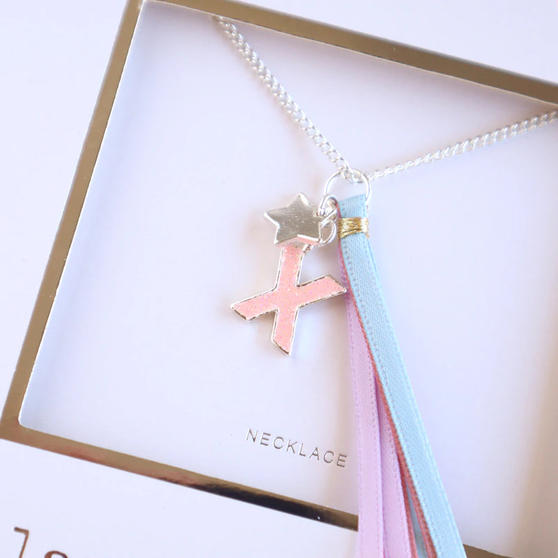 'X' PINK GLITTER INITAL Necklace