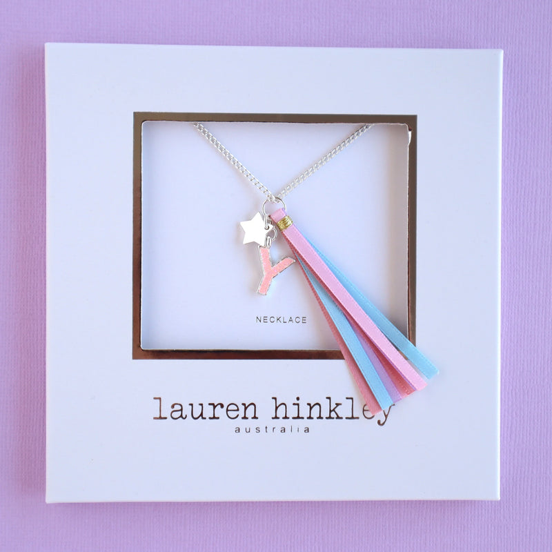 'Y' PINK GLITTER INITAL Necklace