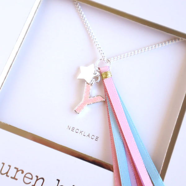 'Y' PINK GLITTER INITAL Necklace