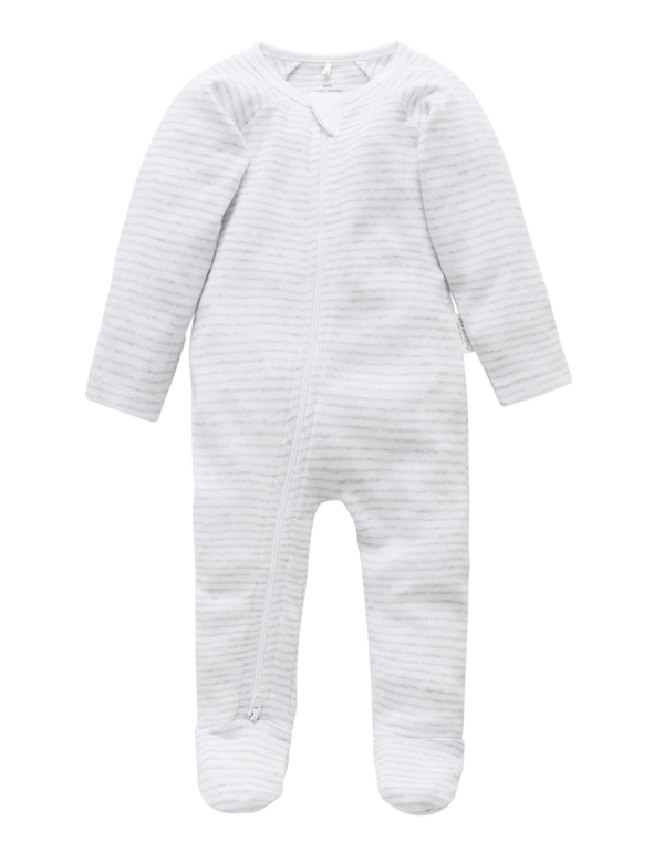 ZIP GROWSUIT - Pale Grey Melange Stripe
