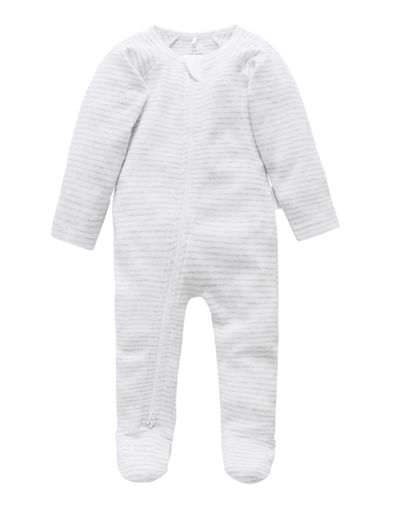 ZIP GROWSUIT - Pale Grey Melange Stripe