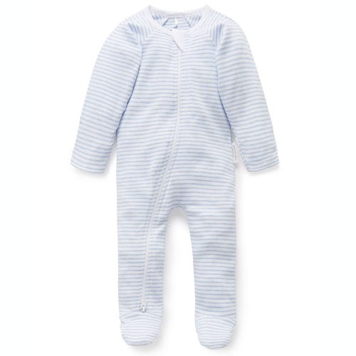 ZIP GROWSUIT - Pale Blue Melange Stripe